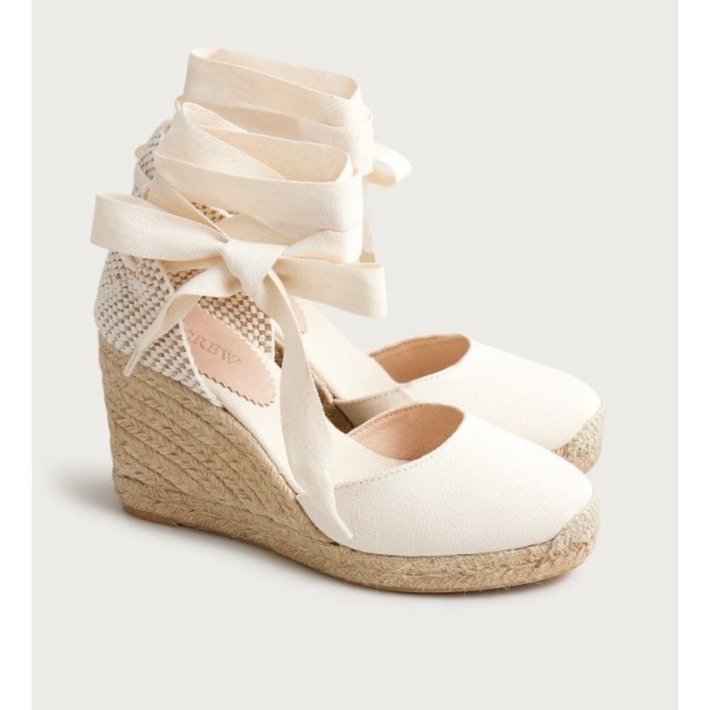 J.Crew Made-in-Spain Linen Ankle Wrap‎ Espadrille Wedge Sandals AW593 Size 11